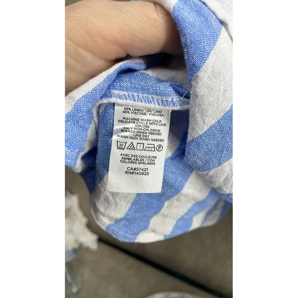 Loft Linen Blend Blue/White Striped Baby Doll Halter Top Size Large (L) - Picture 4 of 7